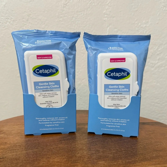 2 Pack - Cetaphil Gentle Skin Cleansing Cloths, 25 ct, Fragrance Free Wipes - Picture 2 of 4